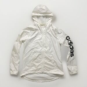 Adidas Women's Essentials Linear Windbreaker Jacket SZ S Small Logo White Black